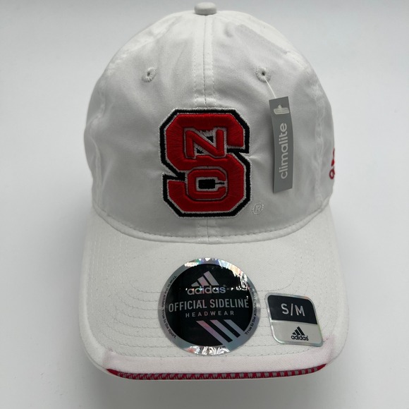 Adidas NC State Wolfpack Hat White Red Climalite Official Sideline Headwear S/M - Picture 1 of 8